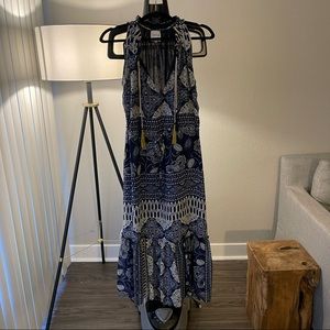Misa Blue Paisley Midi Dress small